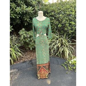 Farm Rio Green Print Dress size small Cutouts Resort Wear Maxi